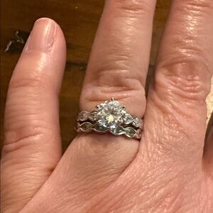 QVC Elegant Diamonique Sterling Silver Women's Ring Set